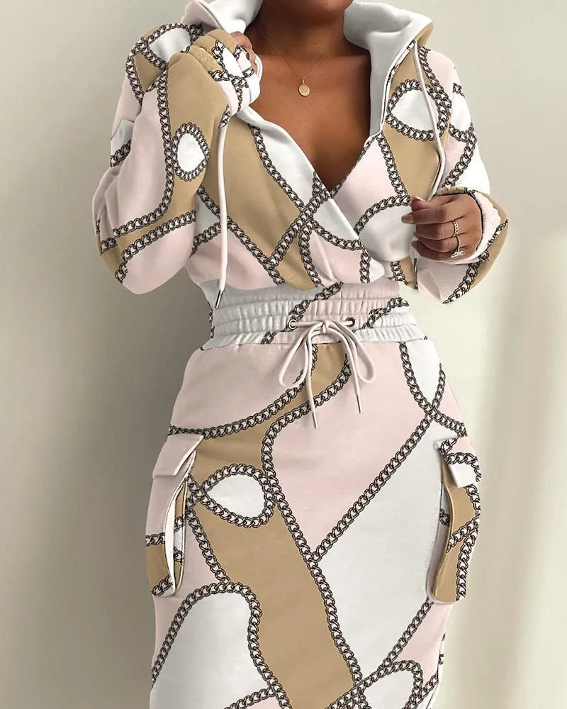 Robes de banlieue à manches longues avec cordon de serrage et col en V pour femmes_voghion.com