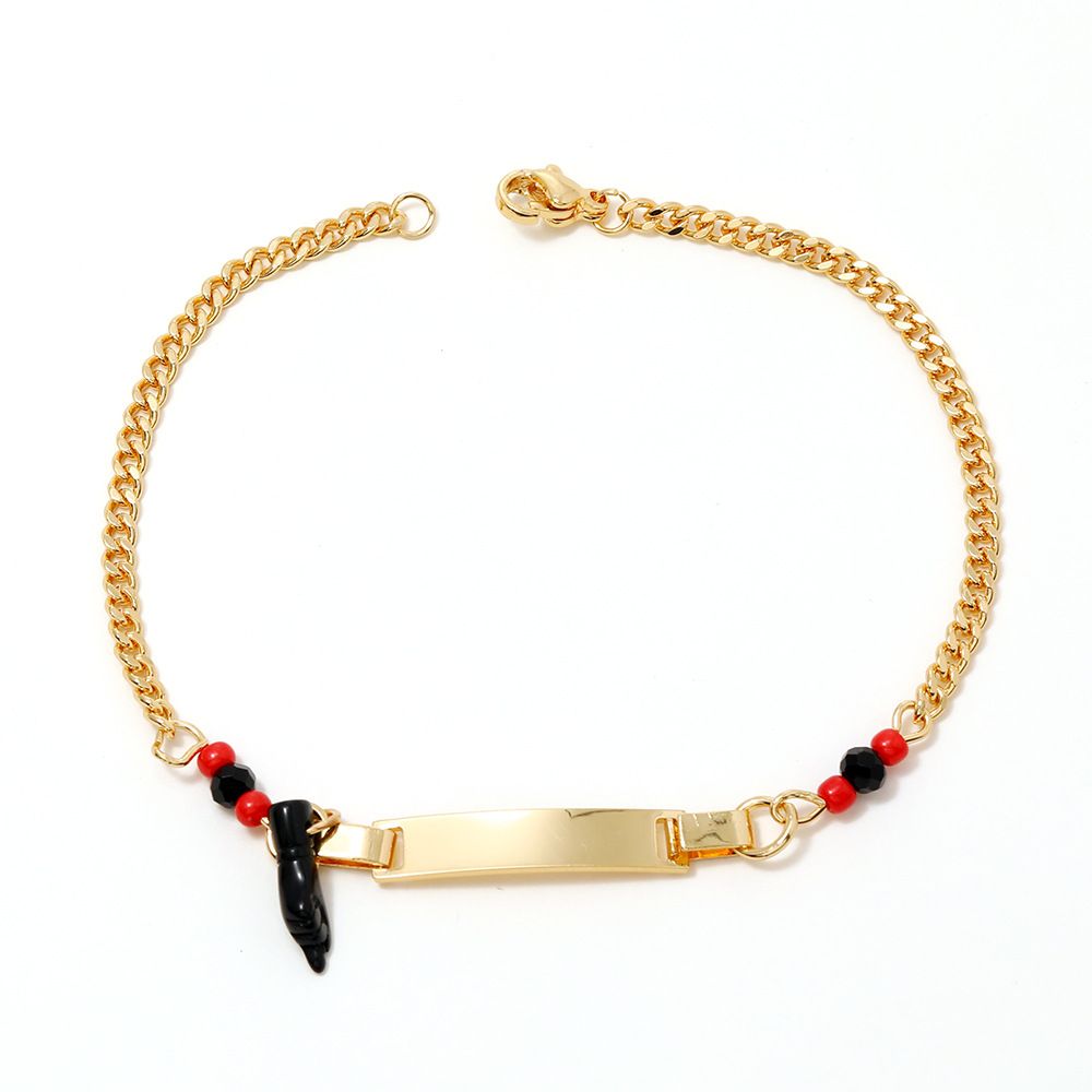 Cavigliera in titanio per donna, bracciale in acciaio inossidabile placcato oro vero, piccolo bracciale Azabache incisibile a mano_voghion.com