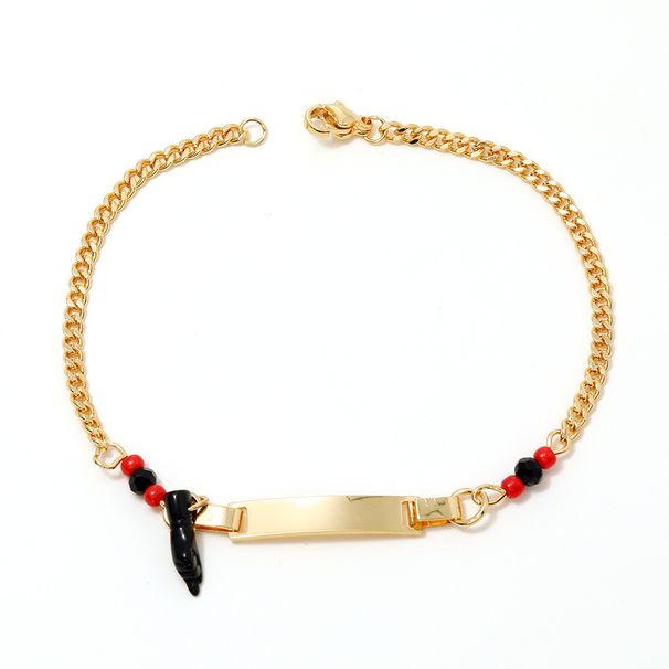 Cavigliera in titanio per donna, bracciale in acciaio inossidabile placcato oro vero, piccolo bracciale Azabache incisibile a mano_voghion.com