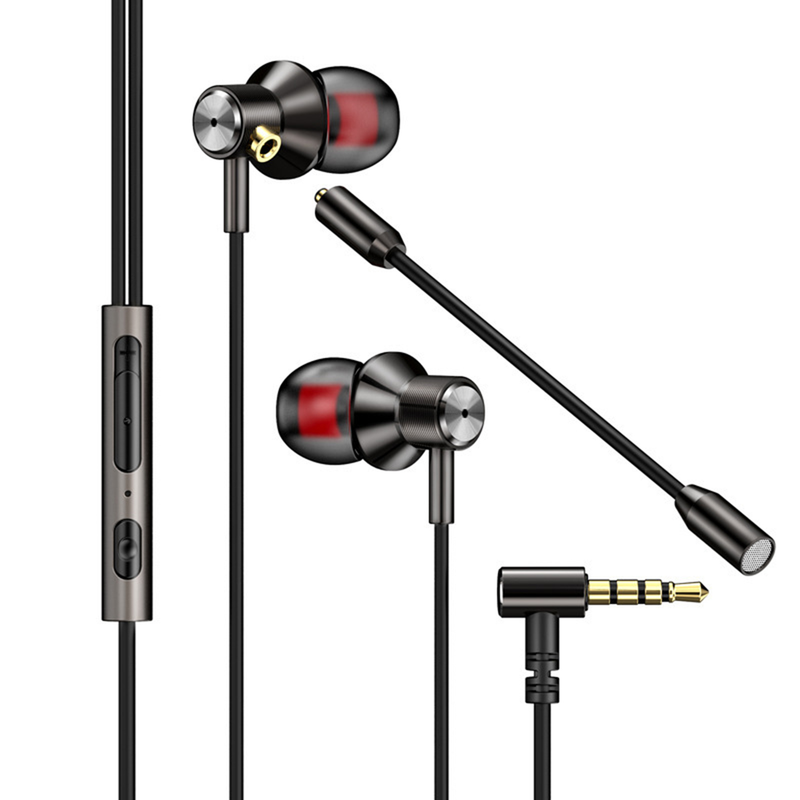 Wired Ergonomic Dual Microphone Stereo Universal L-Shaped Plug Metal Earphone for Gaming_voghion.com
