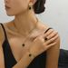 Ins high-end double-layer stacked black square necklace earring set light luxury niche bracelet index finger ring_voghion.com