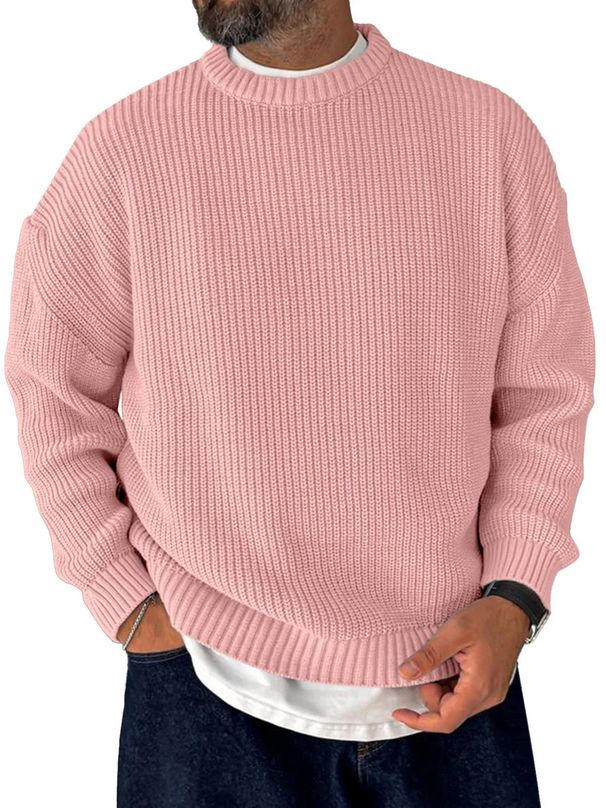 Men's Oversized Knit Sweater – Relaxed Crewneck Cotton Blend Long Sleeve (S-5XL, 10 Minimalist Colors For Casual & Smart Looks)_voghion.com