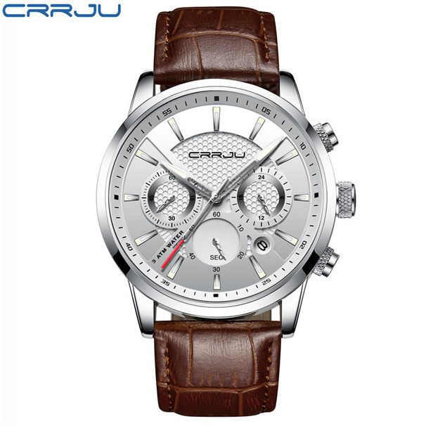 CRRJU/Kajun 2212 Herren-Sechszeiger-Ledergürtel wasserdichte einfache Business-Armbanduhr mit Kalender_voghion.com