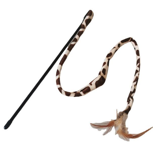 Leopard Print Short Rod Pet With Feather Interactive Toy Cat Teaser Wand Stable_voghion.com