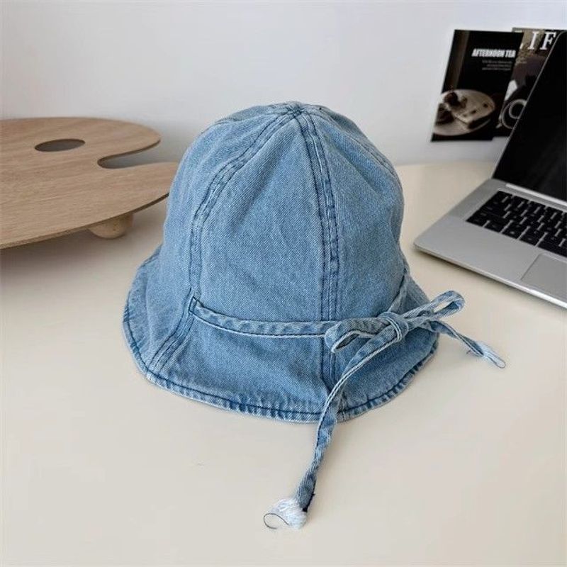 Bow Denim Bucket Hat Women's 2024 New Summer Season Versatile Sunshade Sunscreen Hat Showing Washbasin Hat_voghion.com