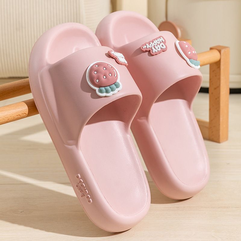 Ciabatte da bagno e da bagno rinfrescanti, morbide e spesse, per uso domestico, estive, da donna, con motivo a fragola, antiscivolo, per coppia, dormitorio_voghion.com