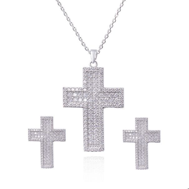 Micro Gepflasterte Zirkon Kreuz Hip Hop Piker Punk Stil Ohrringe Halskette Schlüsselbein Kette Nachtclub Zubehör Für Frauen_voghion.com