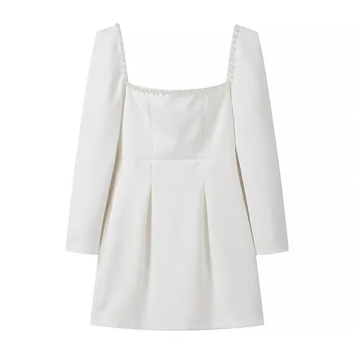 Women's 2024 Summer New Style Square Collar Waist Short A-line Dress_voghion.com