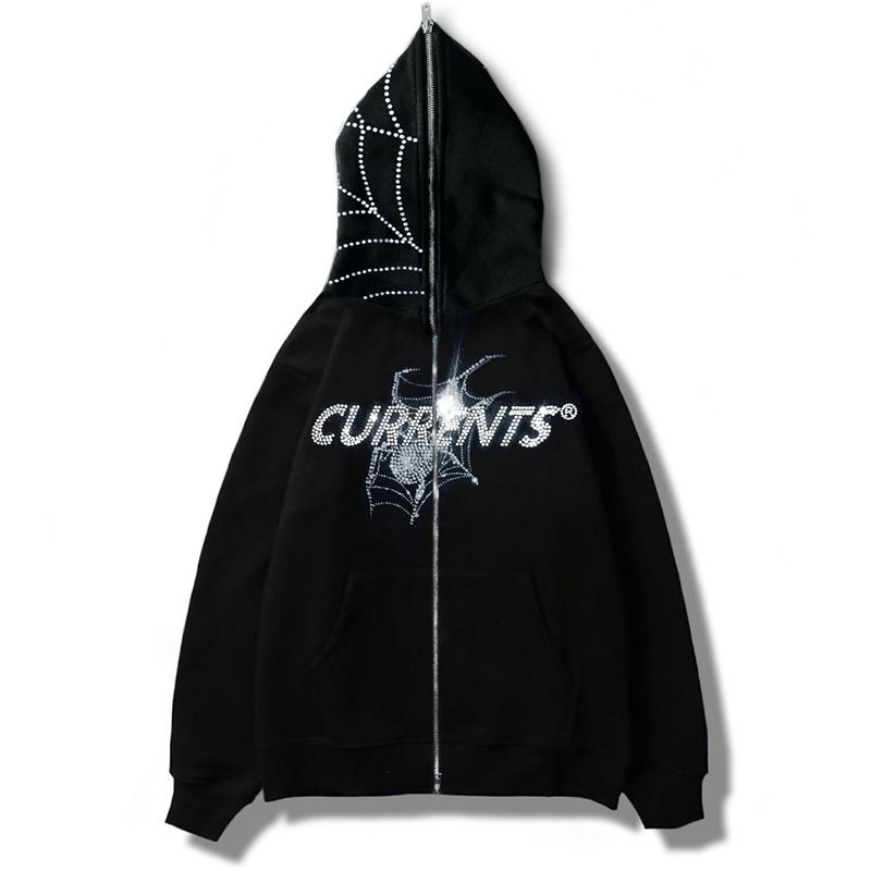 Autumn and Winter New Women's Hot Zipper Coat Anime Gothic Water Diamond Hoodie Y2k Men's Pullover Sweater_voghion.com