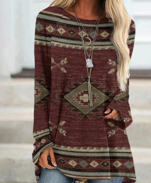Naiste pikk T-särk kleit retro boheemlaslikus etnilises stiilis 3D prinditud_voghion.com