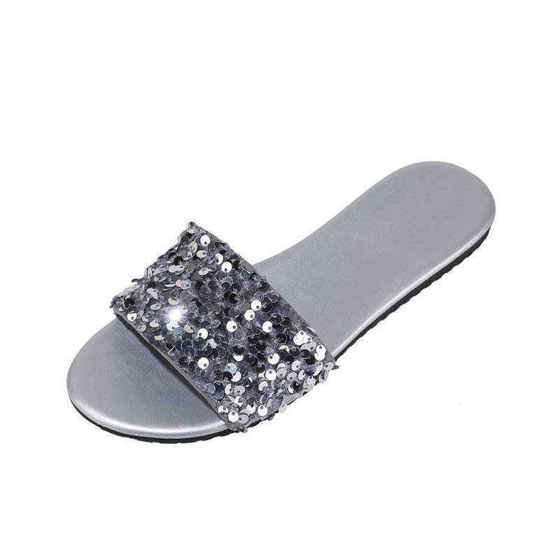 Nuevas chanclas planas con lentejuelas para mujer en talla grande, sandalias en el exterior, sin cordones_voghion.com