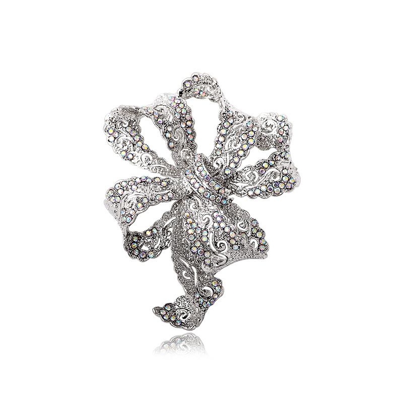 Bow studded diamond brooch, grand luxury rhinestone chest flower, alloy metal pin, coat button_voghion.com