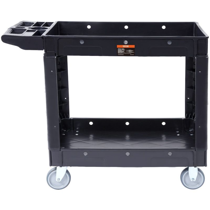 VEVOR Utility Service Cart, 2 Shelf 550LBS Heavy Duty Plastic Rolling Utility Cart with 360° Swivel Wheels, Medium Lipped Shelf, Ergonomic Storage Han_voghion.com