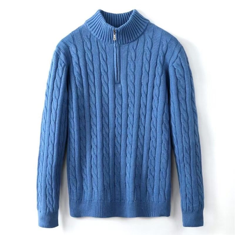 Kleine Stickerei Herren Pullover Halbhoher Reißverschluss Strick Business Polo Untermantel Fried Dough Twists_voghion.com