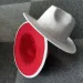 Trend Outer White Inner Red Patchwork Women Artificial Wool Felt Jazz Fedora Hats Ladies Flat Brim Panama Trilby Party_voghion.com