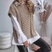 Damenbekleidung Rundhals-Strickpullover ohne Ärmel für Damen, gedrehter Faden, einfarbig, geschlitzter Saum, Pulloverweste_voghion.com