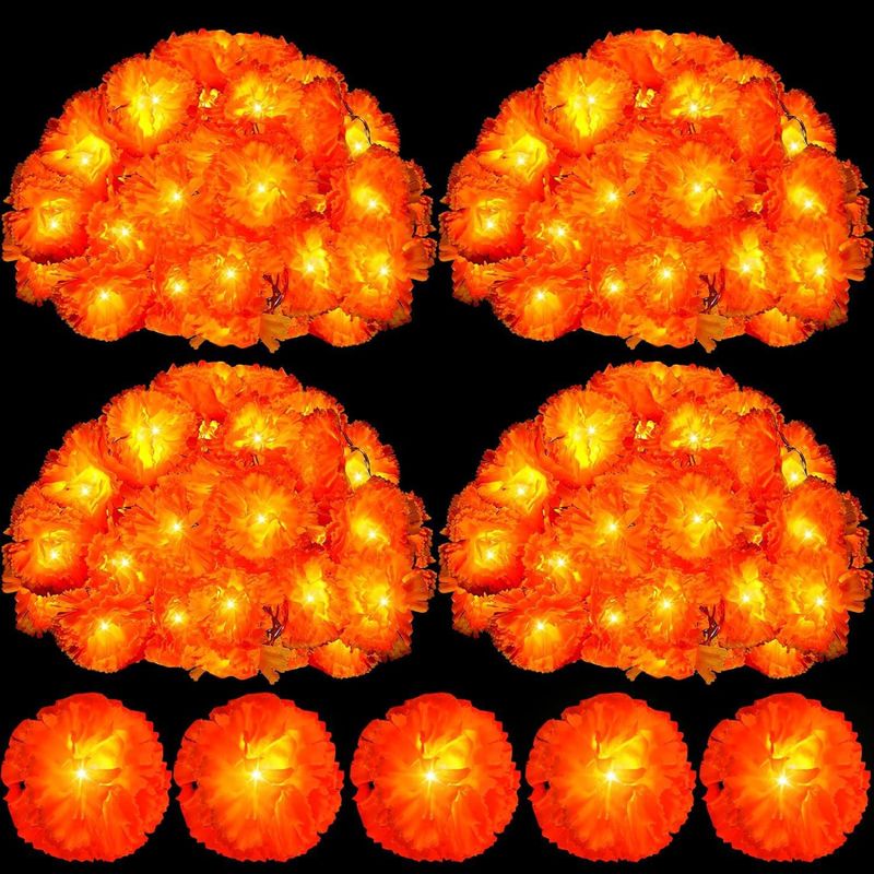 150cm Marigold Garland For Decoration Lighted Day Of The Dead Dia De Los Muertos Indian Diwali Altar Halloween Home Party Decor_voghion.com