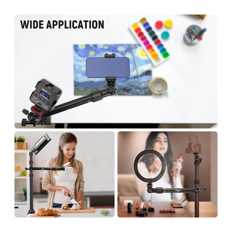 NEEWER Overhead Mount with Phone Clip 28cm 180°&360° Holding Arm Desk Stand for Camera LED Ring Light Microphone_voghion.com