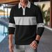 Men's Waffle Knit Contrast Color Long Sleeve Polo Shirt - Relaxed Fit Casual Button Down Collar Shirt For Autumn_voghion.com