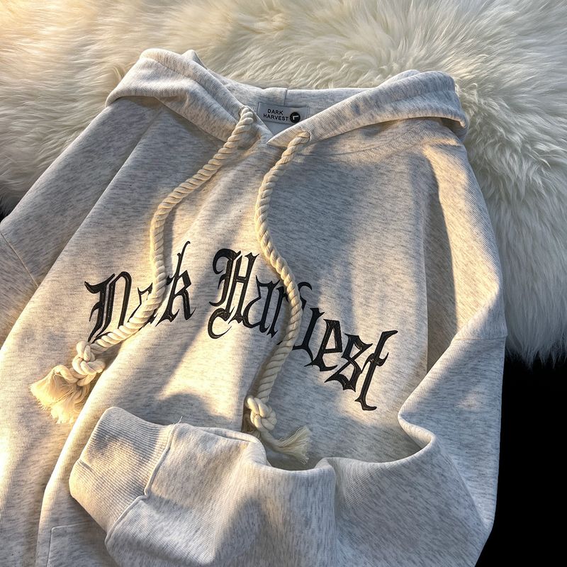 Men's Clothing Oversize Couple Flower Gray Sweater Autumn Women's Loose Lazy Style Bf Plus Velvet Hooded Jacket_voghion.com