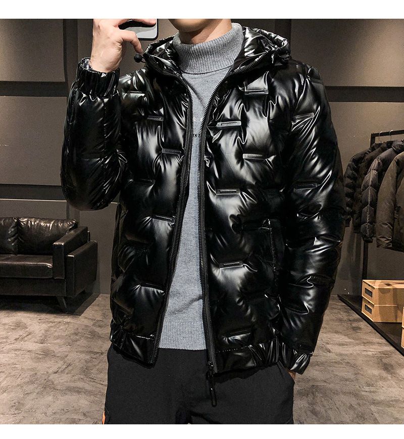 Herenkleding Heren Slim Fit Glanzend Gewatteerd Jack met Capuchon - Lichtgewicht Opstaande Kraag Jas met Ritssluiting voor Casual Winterkleding (Zwart, Zilver, Goud)_voghion.com