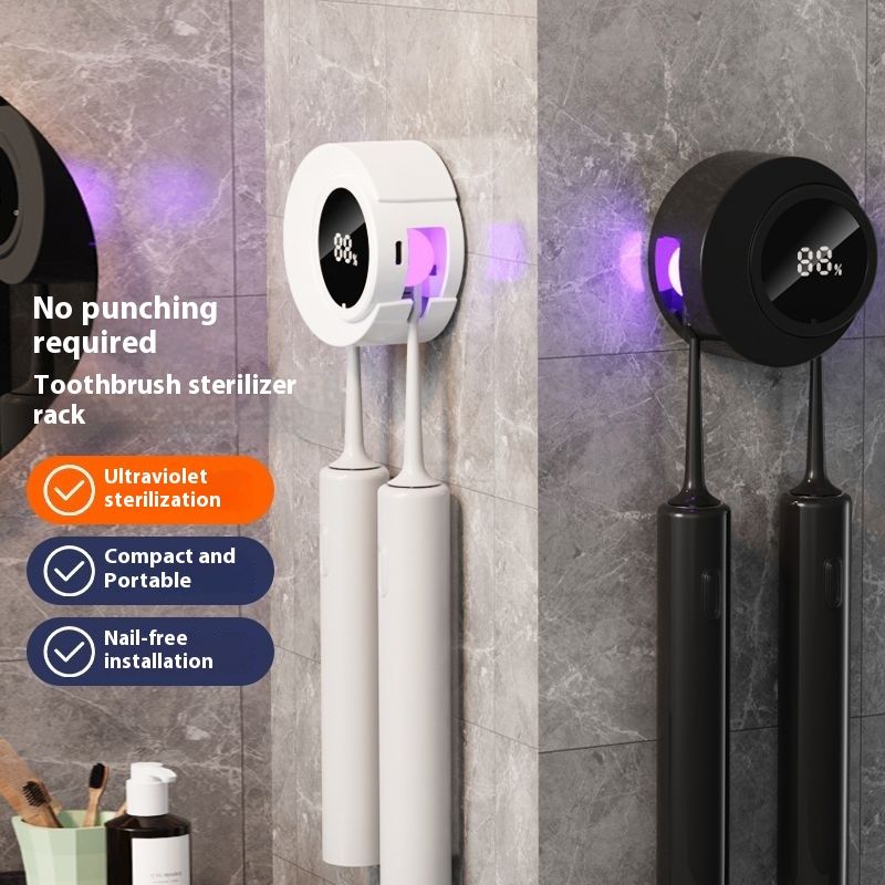 Mini Wall-Mounted With UV Sterilization, Drying, And Storage, No Drilling Required, Electric Toothbrush Holder_voghion.com