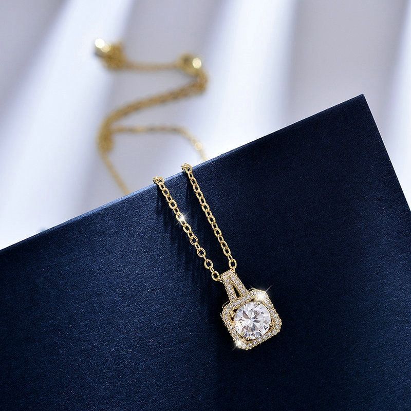 Elegant Square Titanium Steel Inlay Zircon Earrings Necklace_voghion.com