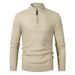 Maglione a mezza zip in maglia a nido d'ape - Pullover termico a maniche lunghe da uomo, elegante top casual con scollo rotondo per strati invernali (beige, grigio chiaro, verde, blu)_voghion.com