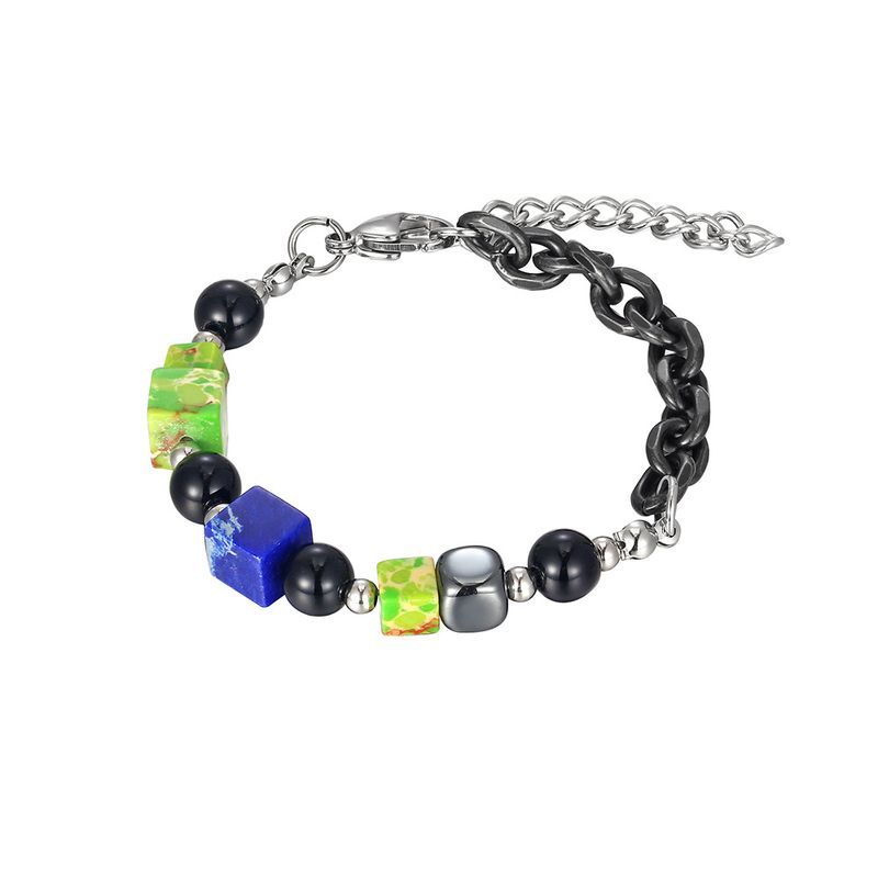 Hip-hop Color Block Stainless Steel Patchwork Men's Bracelets_voghion.com