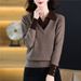 【 Cashmere Family 】 Kragen Wolle zweiteiliges Strickoberteil Temperament lose dünne Pullover Damen kurz_voghion.com
