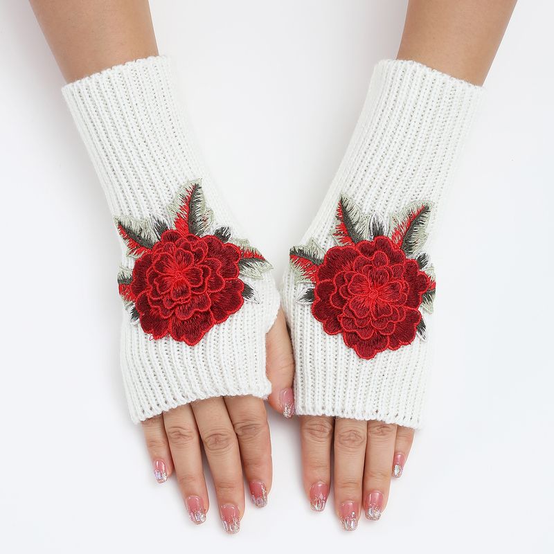 Nuove maniche in filato lavorato a maglia da donna autunno e inverno, guanti a mezze dita esposti, protezione per i polsi corti alla moda e calda, guanti a fiori_voghion.com