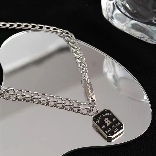 Cuban Thick Chain Nameplate Letter Block Fashion Ins Style Hip Hop Versatile Trendy Street Titanium Steel Necklace_voghion.com