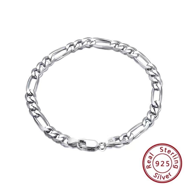 Cross-Level S Pure Silver Figaro Bracelet Hip-Hop Mother-Child Chain Personality Unisex_voghion.com