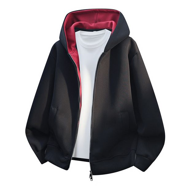 Men's Double Zipper Hooded Sweatshirt, Color Block Pullover, Casual Jacket For Fall & Winter, Plus Size, Unisex Style (White, Grey, Black, Navy)_voghion.com