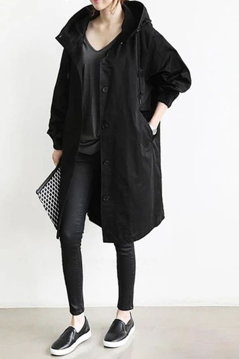 Women's Casual Style Trench Coat Women's Medium Long Small Temperament Waist Long Sleeve Trench Coat_voghion.com