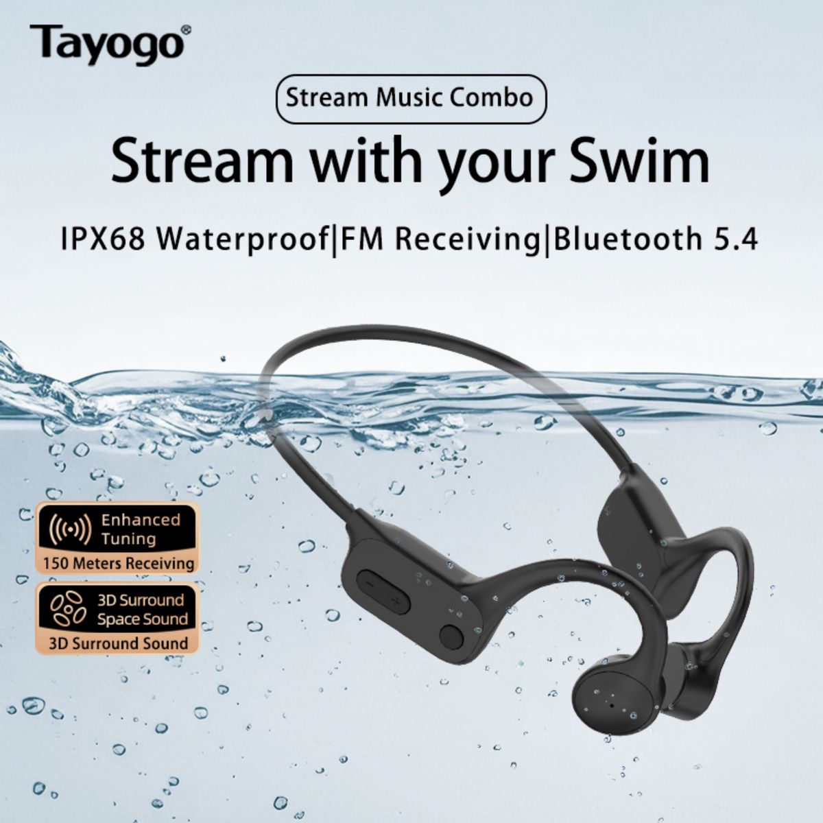 Bone Conduction Headphones Open Ear With Mic,15Hrs Playtime Bluetooth 5.4, Receiving Mode Compatible Tayogo Transitter_voghion.com