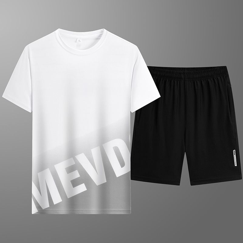 CT Summer Three-Piece Set Ice Silk Long Pants Casual Youth Sports Suit Men's Short Sleeve T-Shirt Shorts Trendy_voghion.com