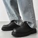 Square Toe Leather High-end Thick Soles, Korean Version Niche Design, Black Loafers For Men With High Height Derby Shoes_voghion.com
