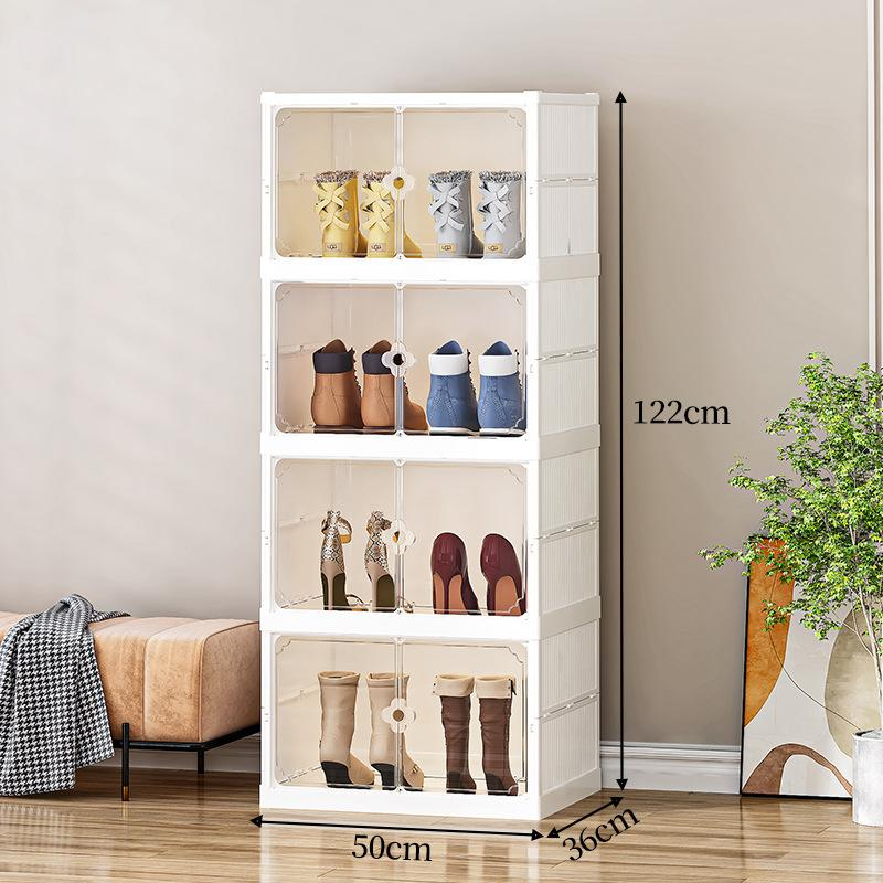 Double Row Foldable Shoe Storage Cabinet - No Assembly Clear Stackable Shoe Organizer (Multi-Layer Dustproof Shoe Display Case)​_voghion.com