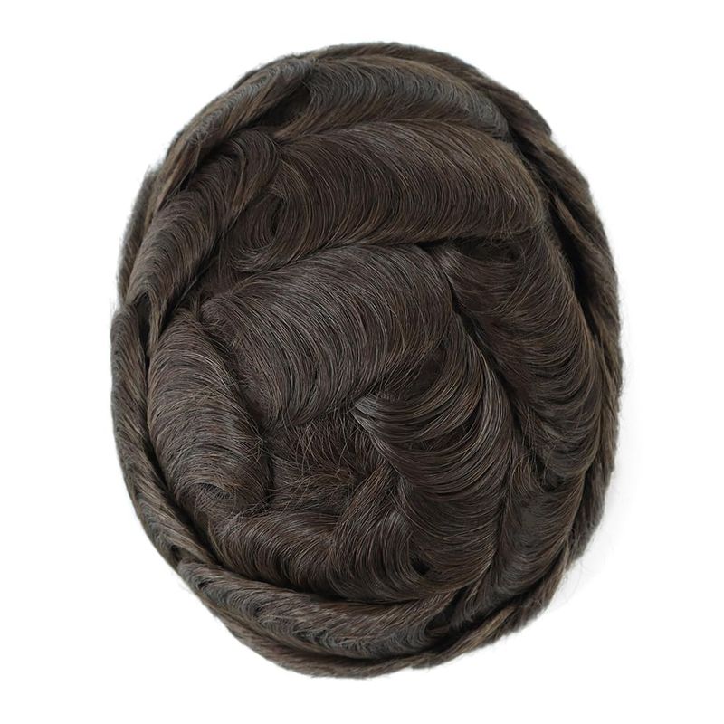 Durable Skin Knotted Toupee For Men 100% Human Hair Replacement System 0.12-0.14mm PU Base Hair Pieces Natural Hairline Wigs Medium Brown Color #4_voghion.com