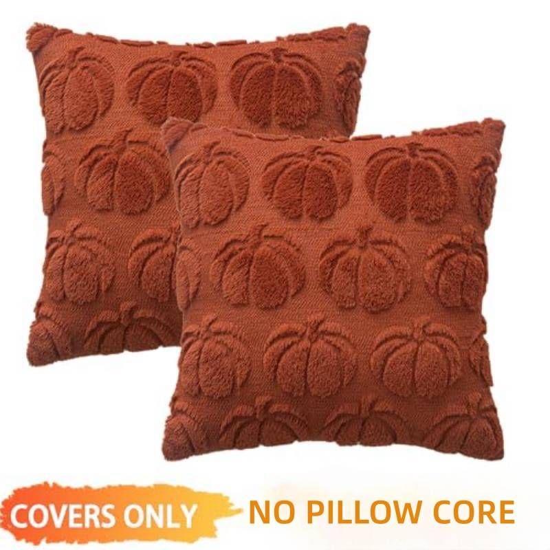 2pcs HalloweenFur Pumpkin Pillow Covers, Autumn Fall Harvest Decor For Farmhouse Couch_voghion.com