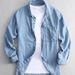 Retro Denim Shirt For Men - Vintage Washed Cotton Oversized Open Front Shirt, Casual Long Sleeve Button-Down With Chest Pocket_voghion.com