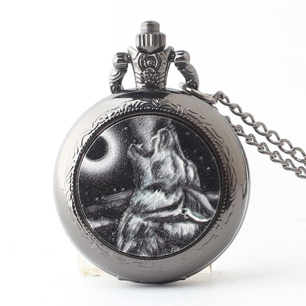 New Wolf Pattern Patch Classic Chain Student Personality Bold Casual Pocket Watch_voghion.com