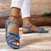 Summer Women's Wide Width Flat Sandals - Denim Casual Beach Slides (Comfortable Lightweight Breathable)_voghion.com