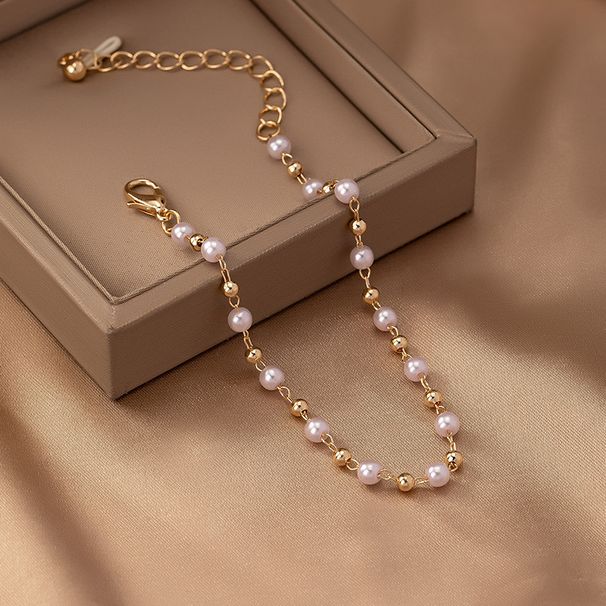 Pearl Metal Color-Block French Fashion Niche Bracelet For Women High-End Feel Beaded Simple Versatile Jewelry_voghion.com