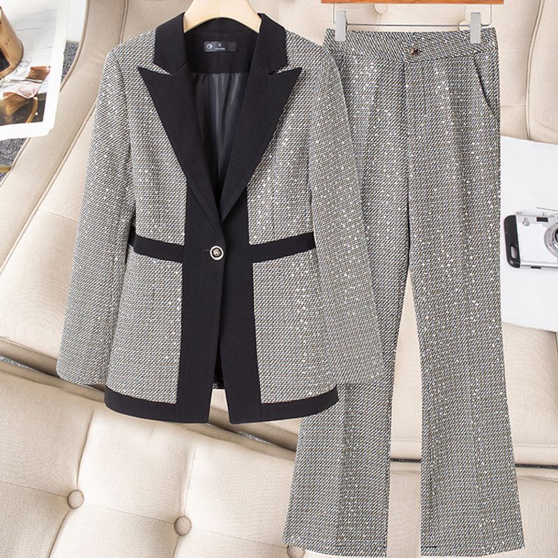 Îmbrăcăminte de damă high-end subțire slăbire grea lucru paiete costum profesional de potrivire a culorii carouri_voghion.com
