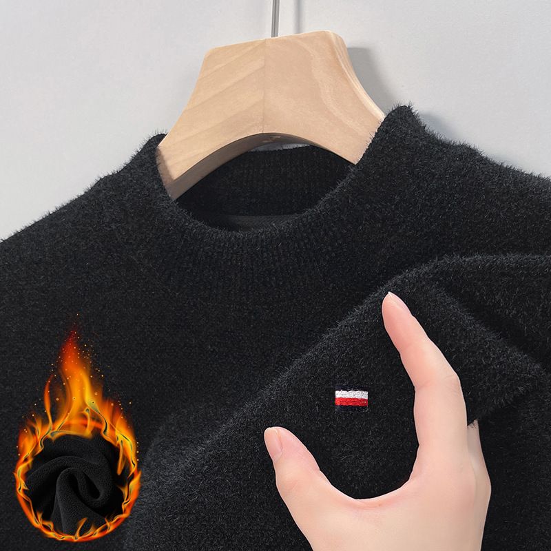 Men's Clothing New Autumn And Winter Plus Velvet Sweater, Half Turtleneck, Thickened One Piece Velvet, Warm Knitted Bottoming Shirt Top_voghion.com