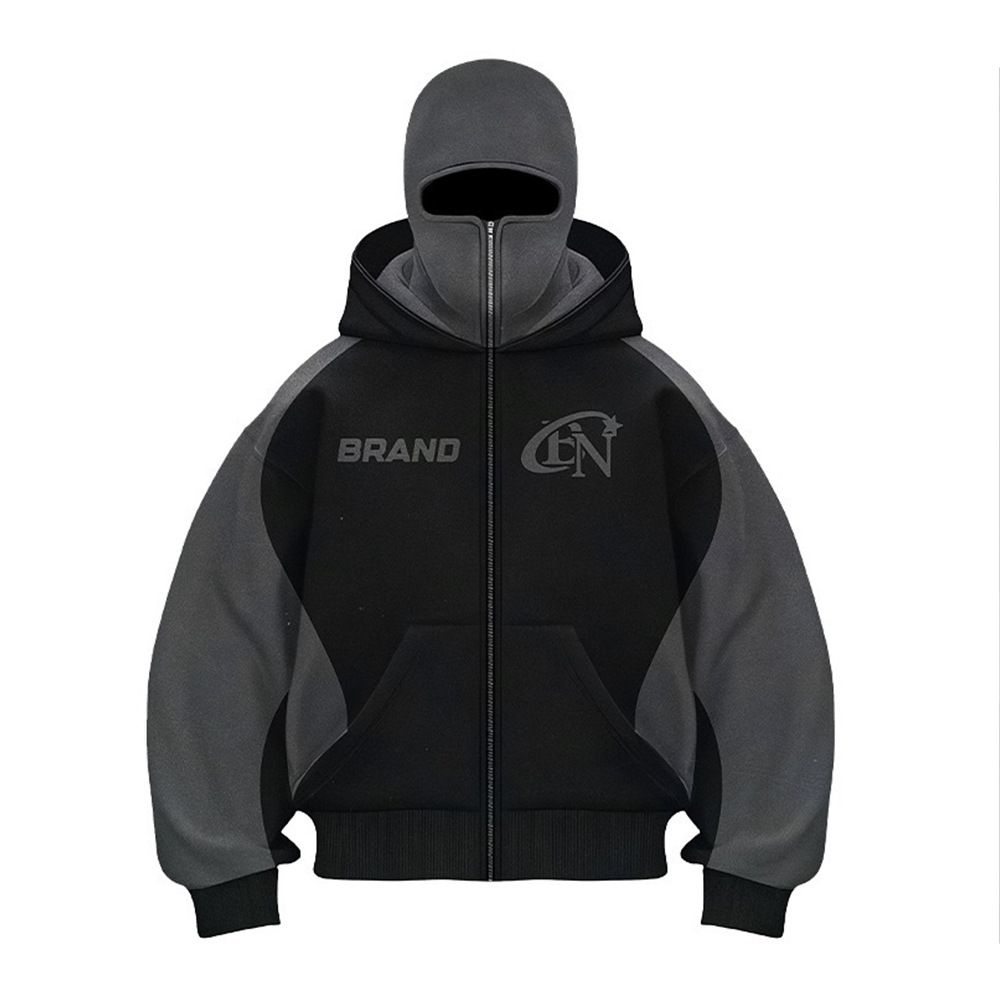 Men’s Zip-Up Hoodie With Double Hood & Graphic Print – Streetwear Oversized Sweatshirt, Hip-Hop Fashion Essential_voghion.com