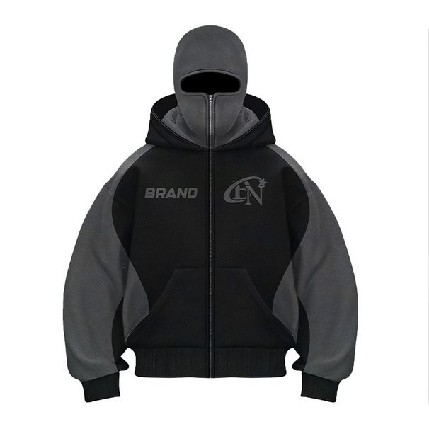 Men’s Zip-Up Hoodie With Double Hood & Graphic Print – Streetwear Oversized Sweatshirt, Hip-Hop Fashion Essential_voghion.com