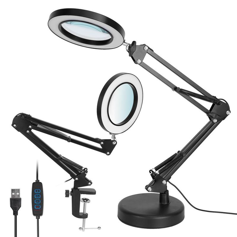 LED Magnifier Desk Lamp 8x Magnifying Glass With Light Swing Arm Desk Table Light USB Reading Lamp_voghion.com